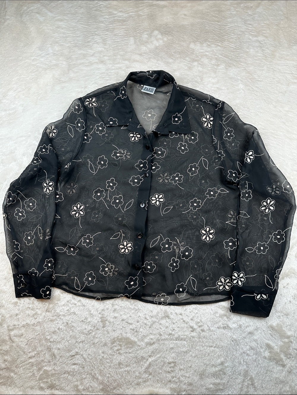 PARIS Black Sheer Floral Button-Front Blouse | Casual | Layer | Floral